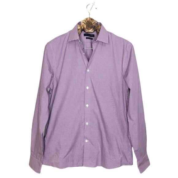 Tommy Hilfiger Mens Shirt Purple Gingham Check Long Sleeve Cotton Button Up M - Picture 1 of 8
